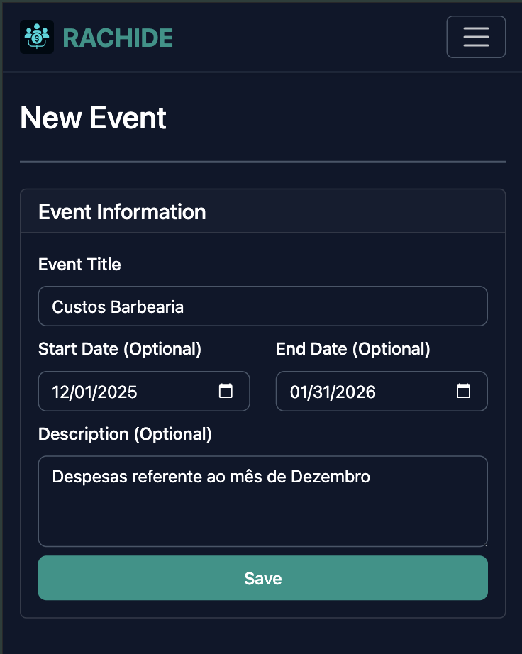 Create event screenshot