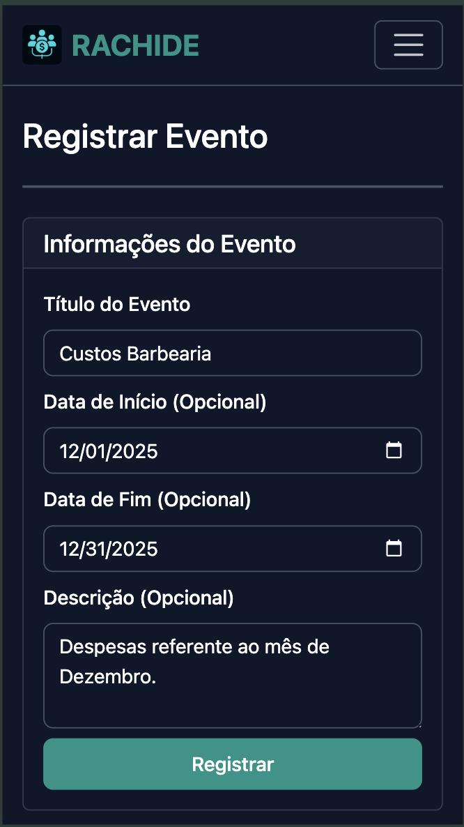Captura de tela de criar evento