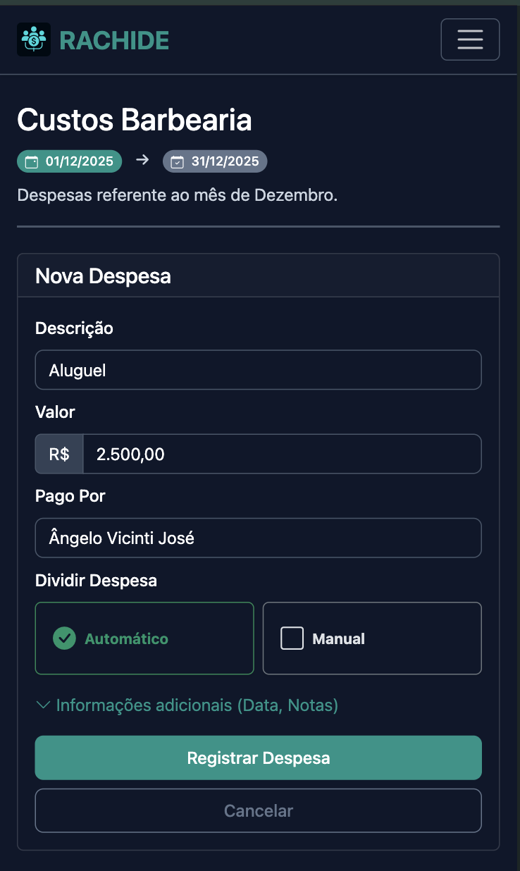 Captura de tela de adicionar despesa