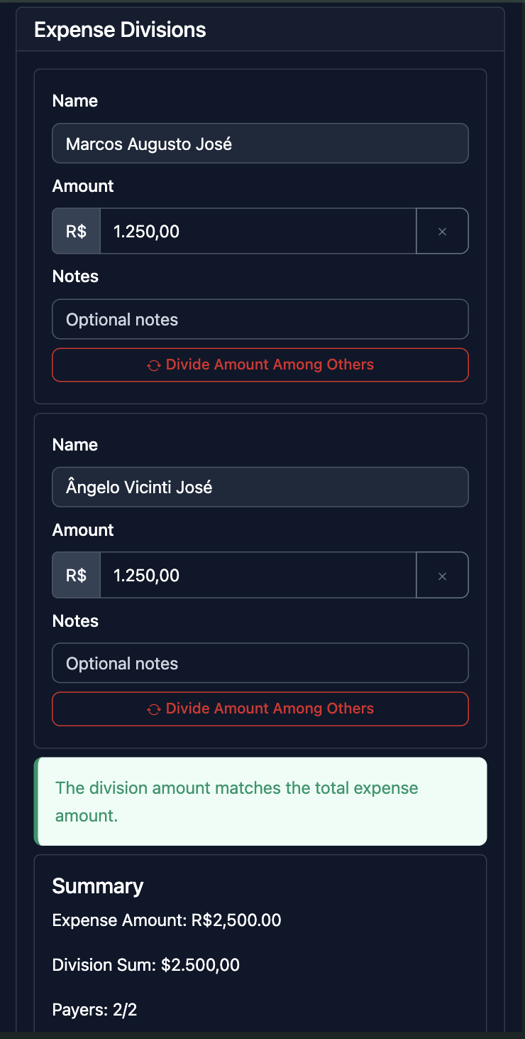 Divide expense screenshot