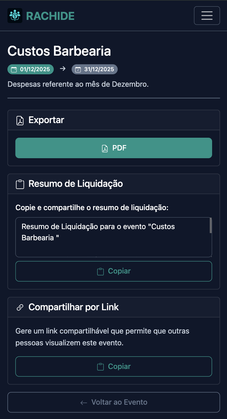 Captura de tela de compartilhar evento